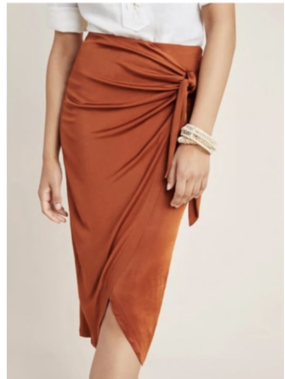 Anthropologie Maeve Petra Womens Tied Skirt Rust Burnt Orange Autumn Slinky XL